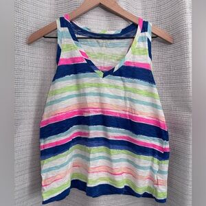 Lilly Pulitzer Sleeveless V-Neck Tank Small Multicolor Stripe 100% Cotton
